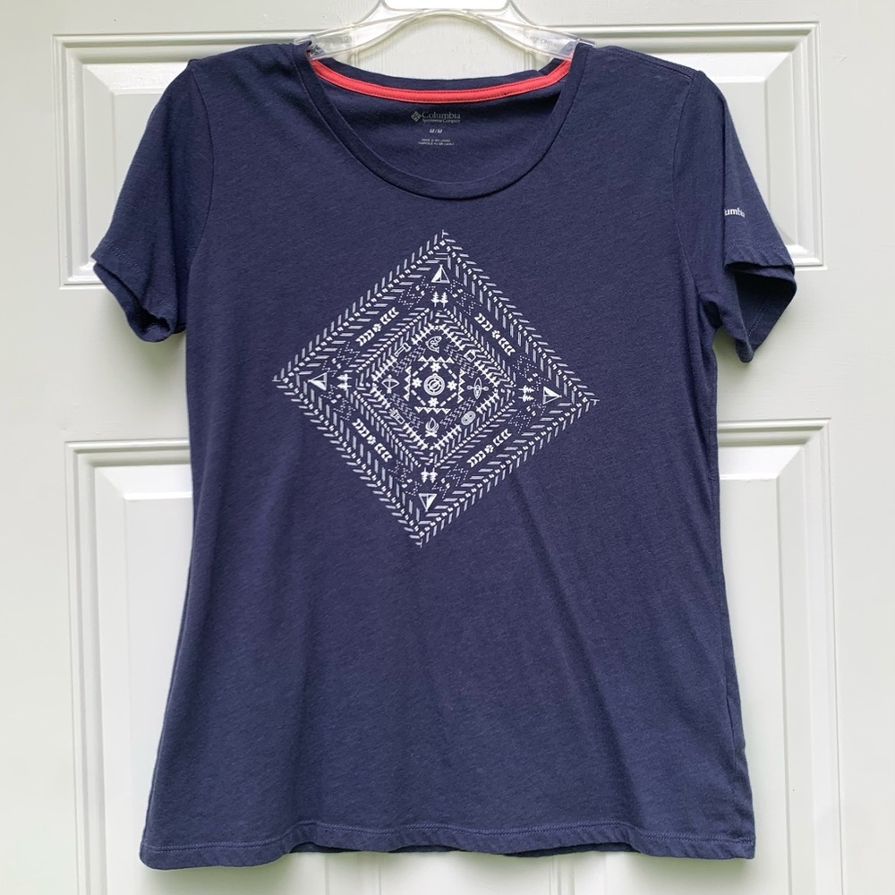 Columbia Womens Size M Tee Shirt Top Short Sleeve Blue Logo Sportswear Outdoor